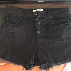 Gently worn high waisted black jean shorts